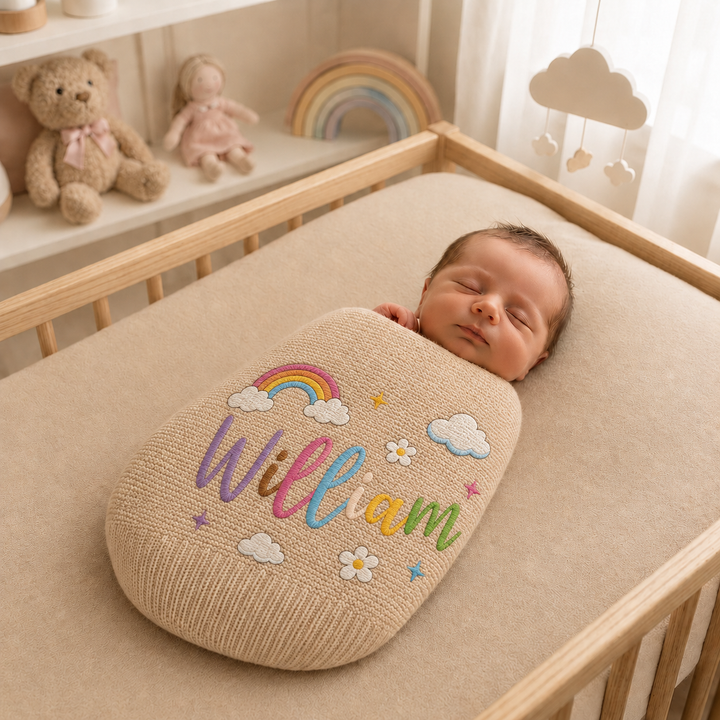 Blue Cloudy Embroidered Baby Cotton Blanket