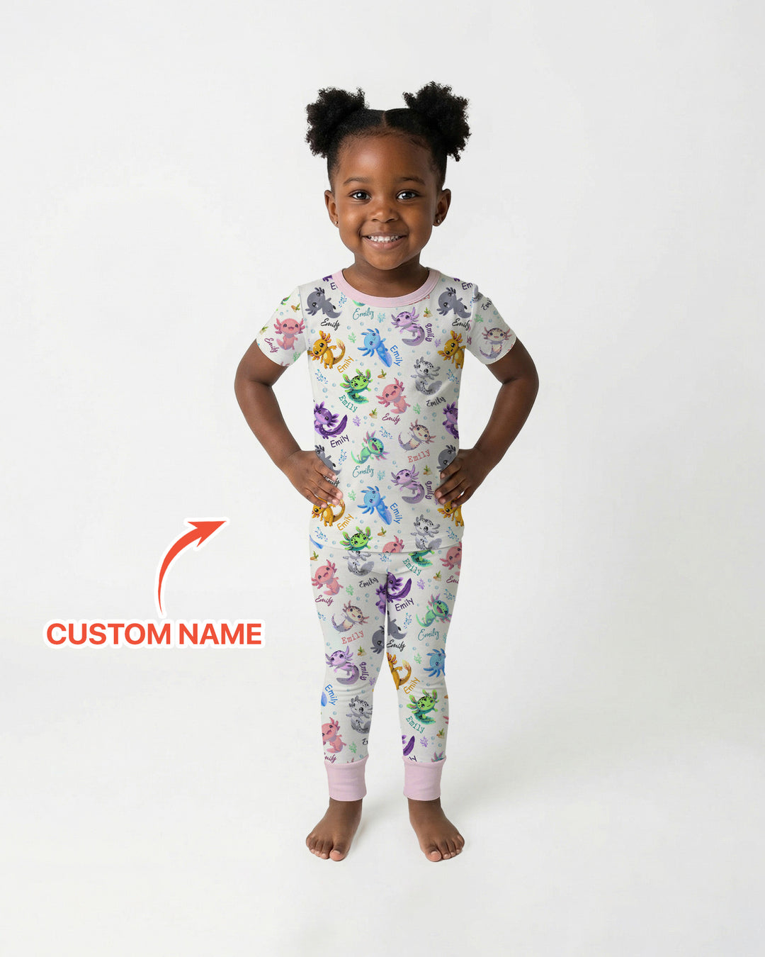 I Love You Axolotl Custom Name Two Piece Short Sleeve Pajama Set