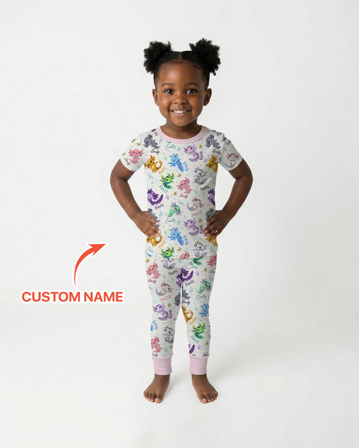 I Love You Axolotl Custom Name Two Piece Short Sleeve Pajama Set
