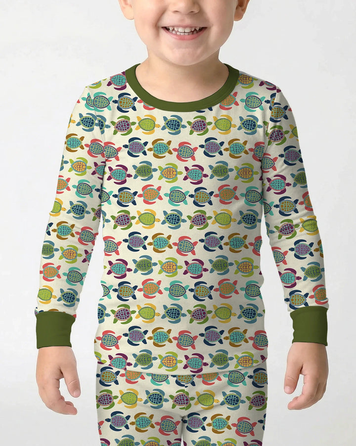 Happy Turtle Parade Bamboo Two Piece Long Sleeve Pajama Set