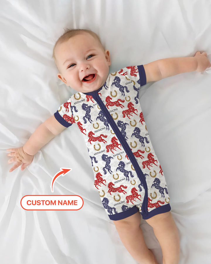 Custom Name Chinoiserie Horses Shorty Zippy