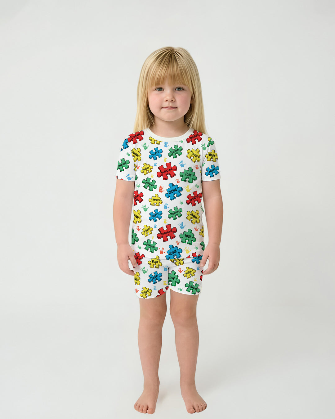 Puzzle You Are Two Piece Short Sleeve Shorts Pajama Set
