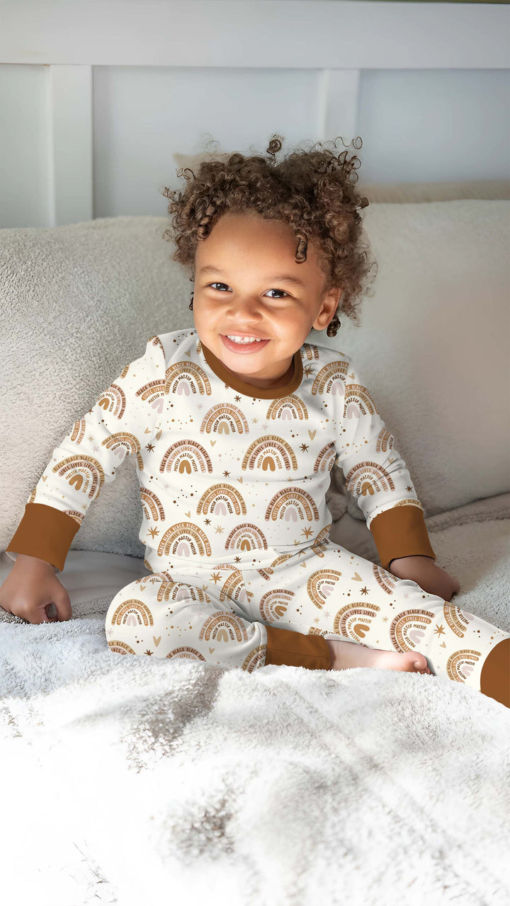 Back Lives Matter Rainbow Two Piece Long Sleeve Pajama Set