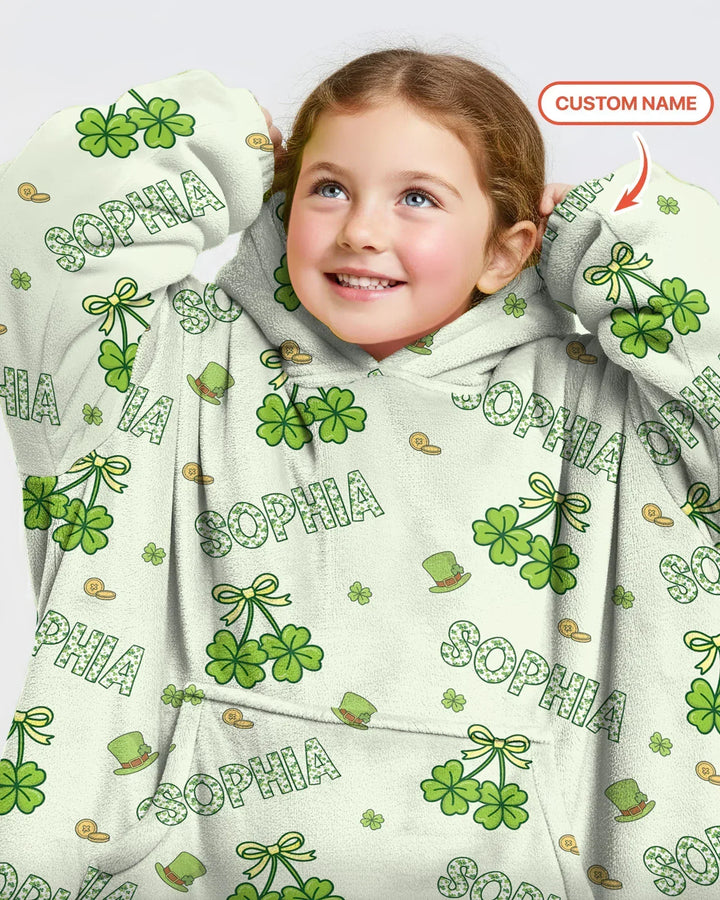 Custom Name Lucky Little Shamrock Blanket Hoodie
