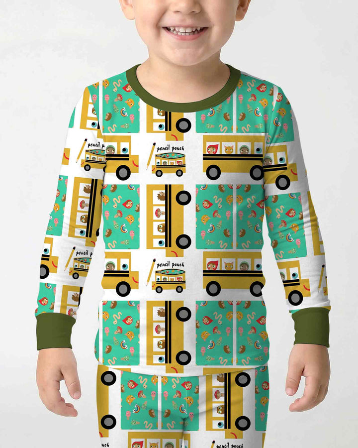 School Bus Adventures Bamboo Two Piece Long Sleeve Pajama Set