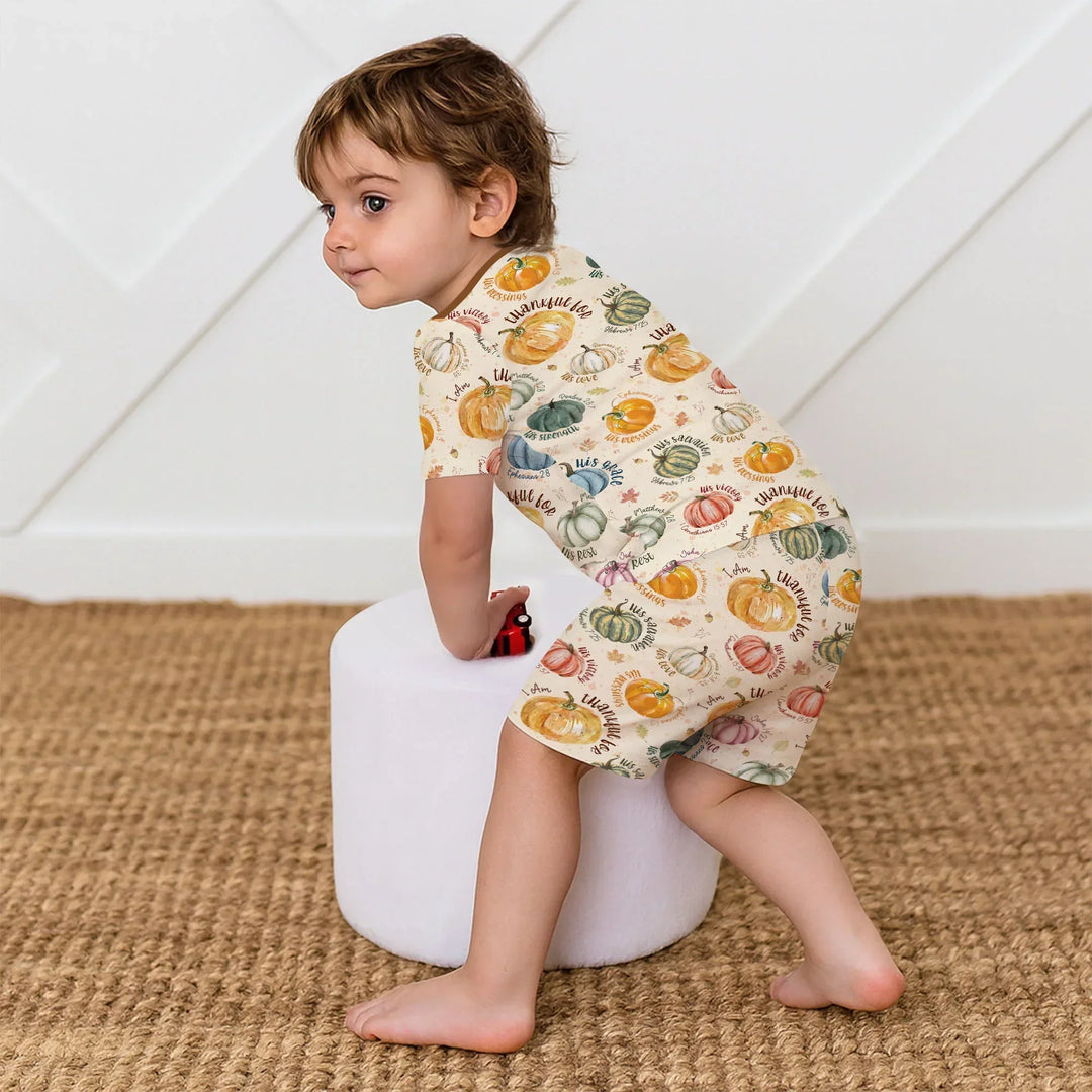 Christian Thanksgiving Two Piece Short Sleeve Shorts Pajama Set , Christian Thanksgiving Two Piece Short Sleeve Shorts Pajama Set - 12-18M / Chocolate Brown