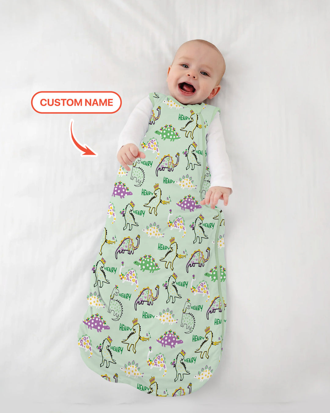 Custom Name Mardi Gras Saurus Sleep Bag