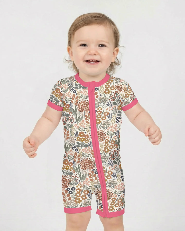 Autumn Meadow Botanicals Pijama corto de bambú con cremallera