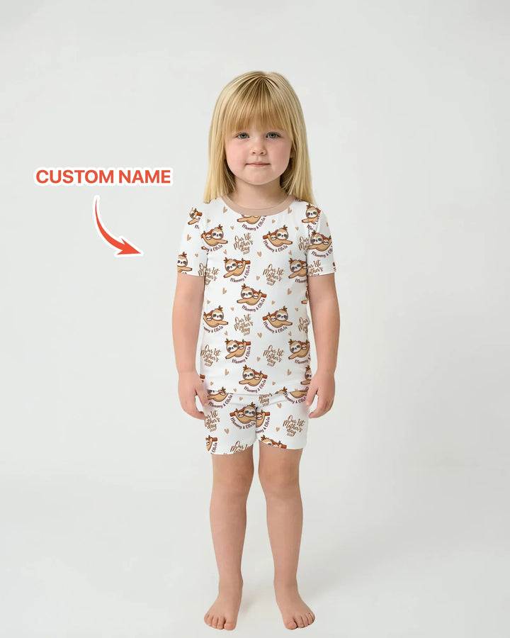 Custom Name Mama & Baby Sloth – Our First Mother’s Day 2026 Bamboo Two Piece Short Sleeve Shorts Pajama Set