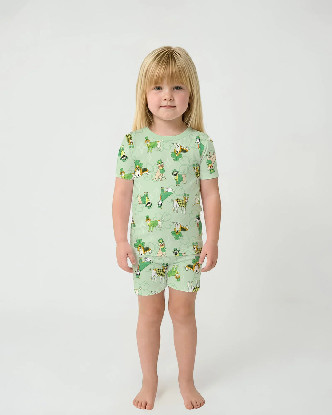 St. Patrick's Day Puppies Two Piece Short Sleeve Shorts Pajama Set