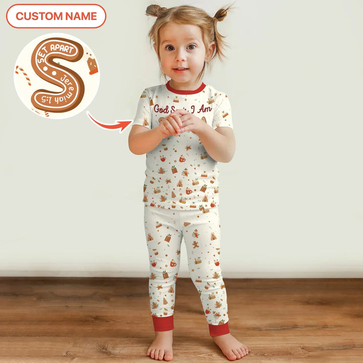 GingerBread God Says I Am Custom Name Two Piece Short Sleeve Pajama Set