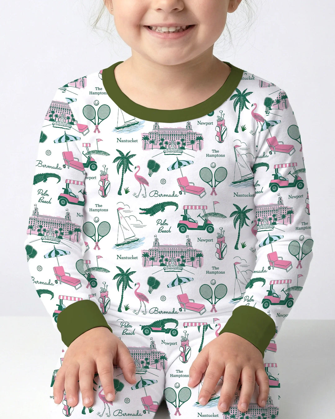 Conjunto de pijama de dos piezas de bambú de manga larga estilo Preppy Palm Getaway