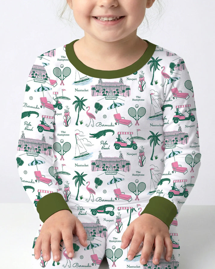 Conjunto de pijama de dos piezas de bambú de manga larga estilo Preppy Palm Getaway