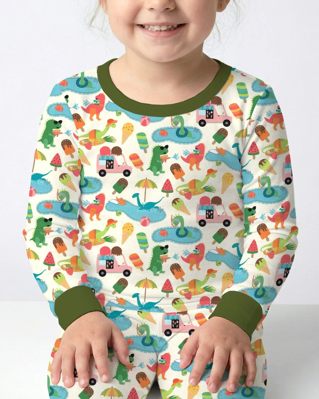 Conjunto de Pijama de Dos Piezas de Bambú de Manga Larga Dino Summer Splash