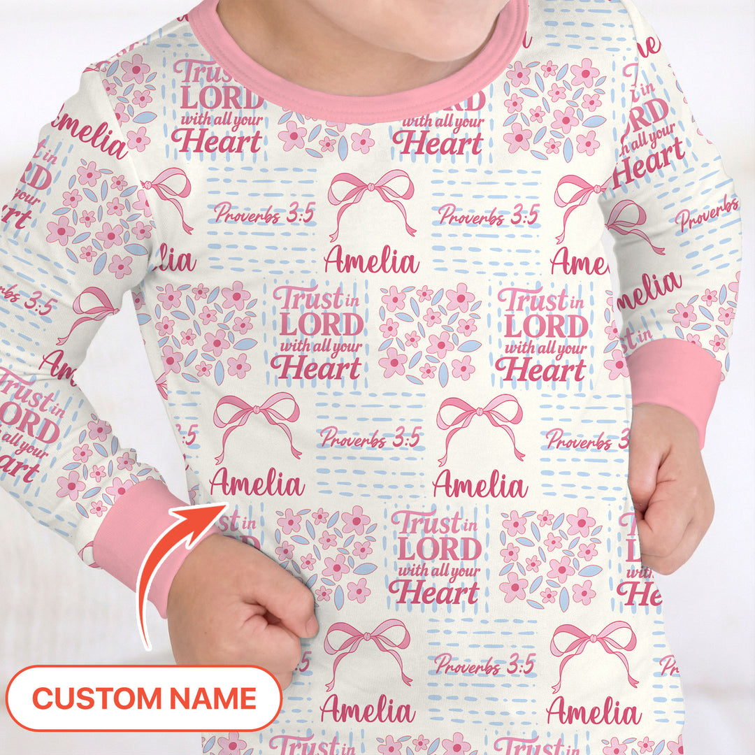 Trust The Lord With All Your Heart Custom Name Two Piece Long Sleeve Pajama Set