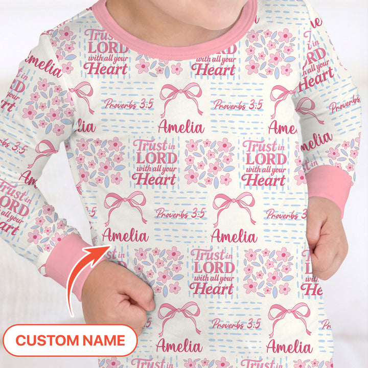 Trust The Lord With All Your Heart Custom Name Two Piece Long Sleeve Pajama Set