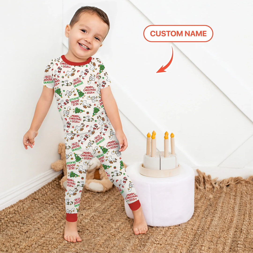 Custom Name "Silly Goose" Two Piece Short Sleeve Pajama Set , Custom Name "Silly Goose" Two Piece Short Sleeve Pajama Set - 12-18M
