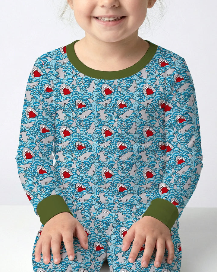 Shark Wave Rush Bamboo Two Piece Long Sleeve Pajama Set