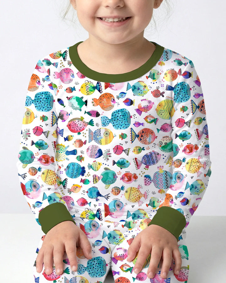 Rainbow Reef Fish Bamboo Two Piece Long Sleeve Pajama Set