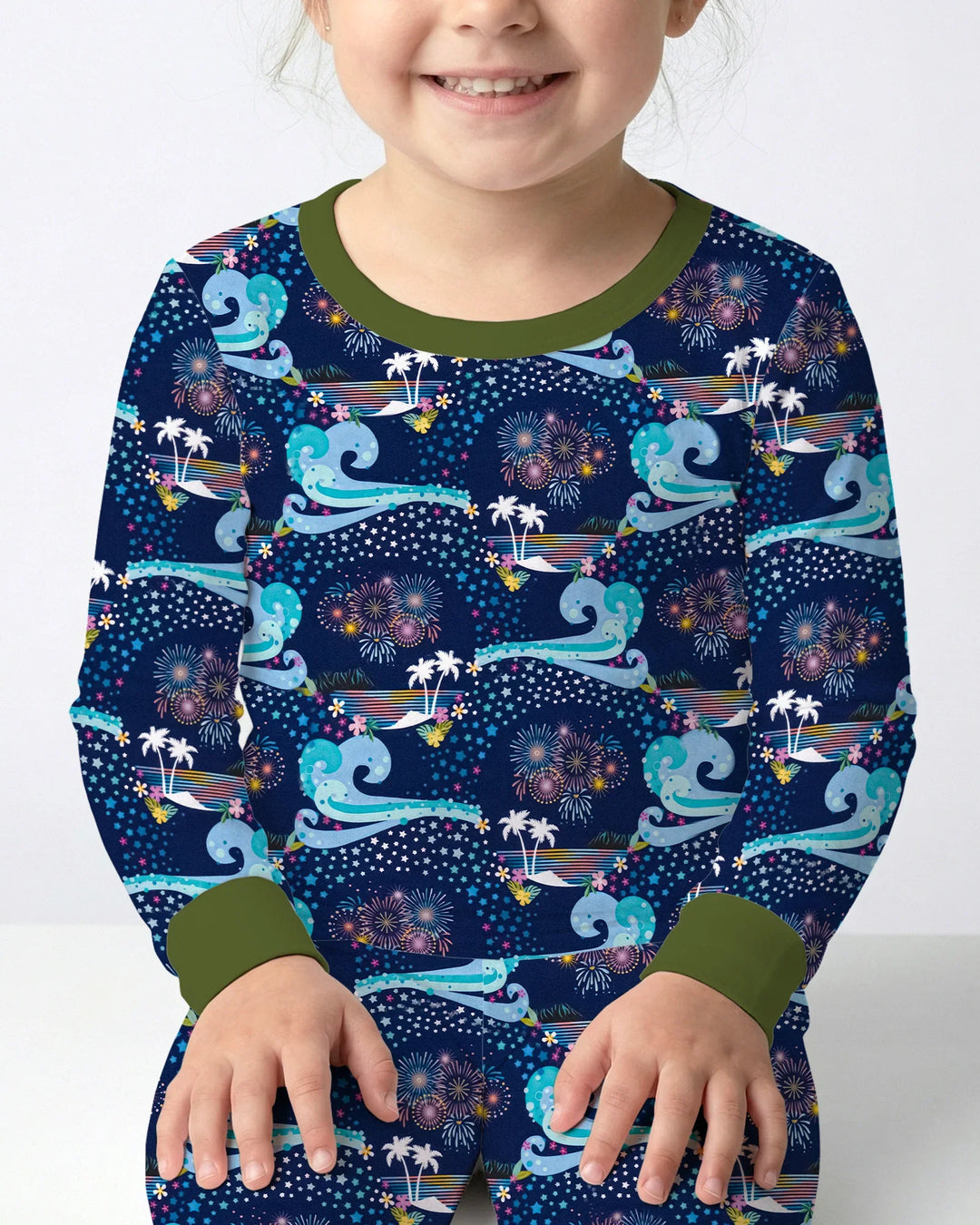 Starlit Surf Celebration Bamboo Two Piece Long Sleeve Pajama Set