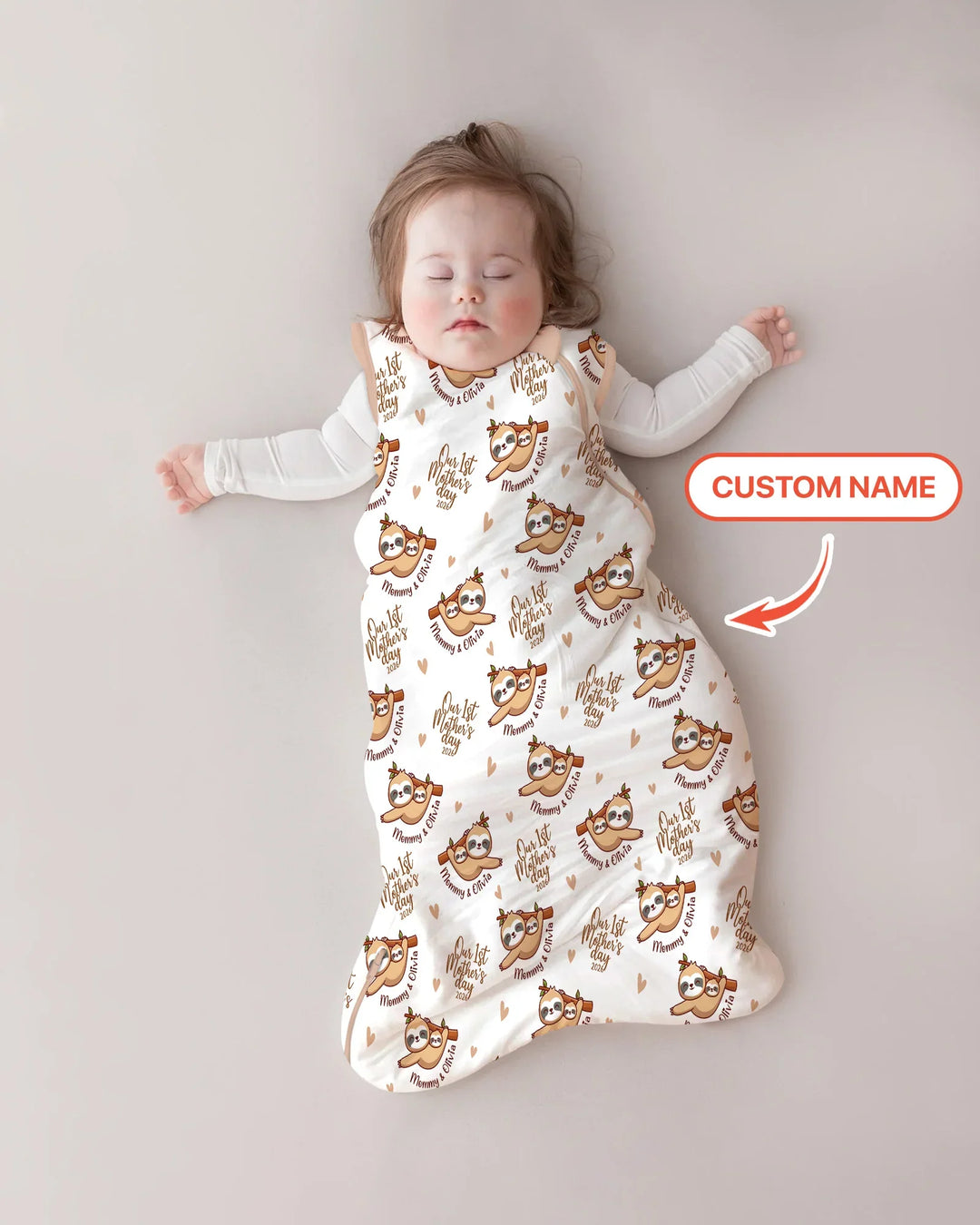 Custom Name Mama & Baby Sloth – Our First Mother’s Day 2026 Bamboo Sleep Bag
