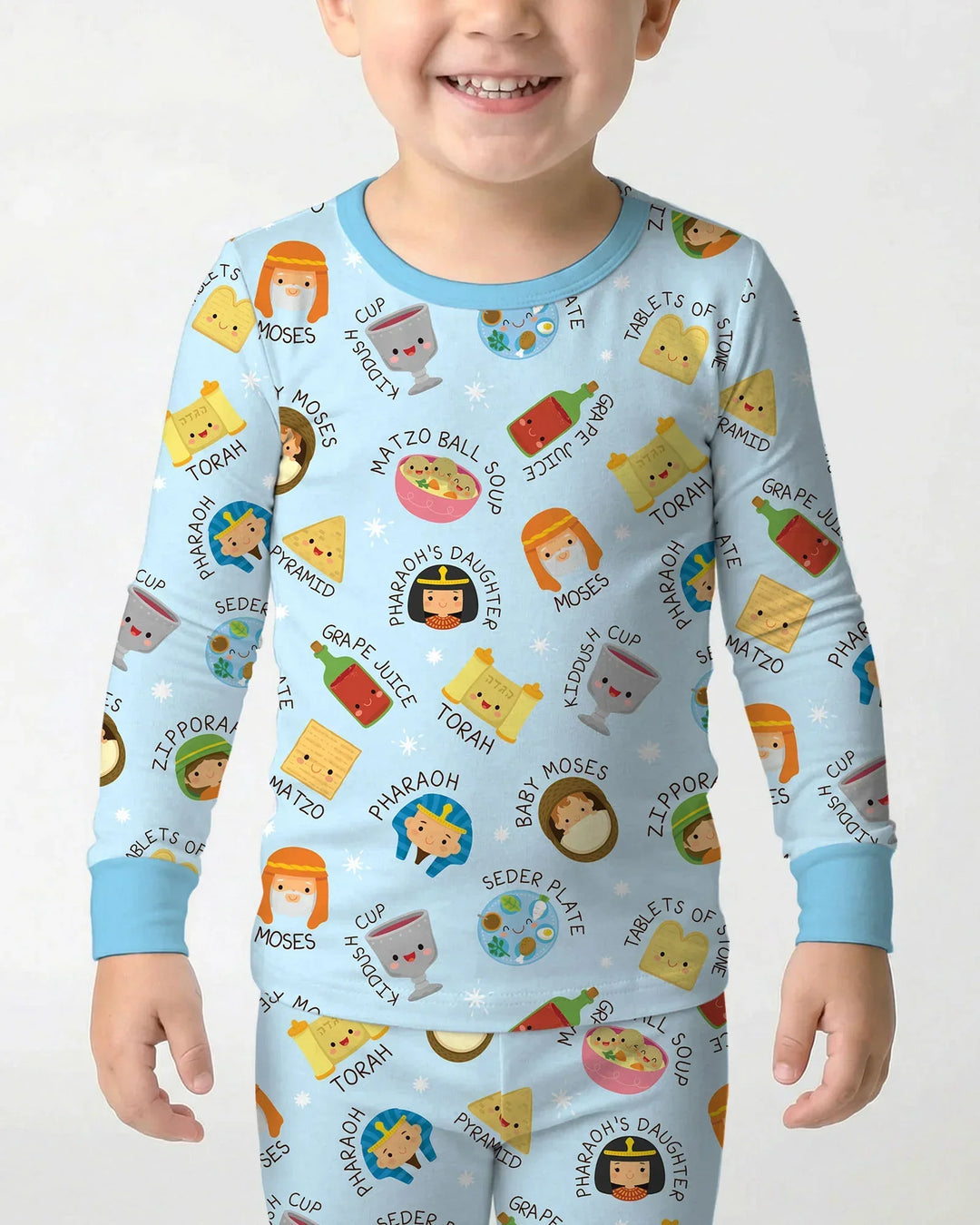 Cute Passover Characters Two Piece Long Sleeve Pajama Set
