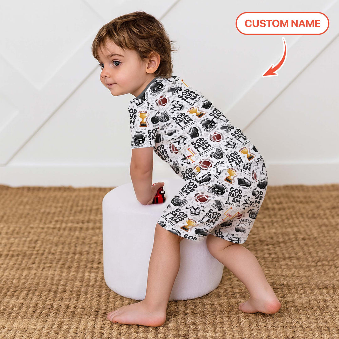 God Says I Am Touch Down Time Custom Name Two Piece Short Sleeve Shorts Pajama Set