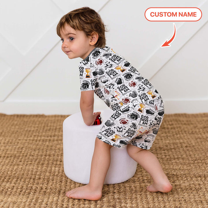 God Says I Am Touch Down Time Custom Name Two Piece Short Sleeve Shorts Pajama Set