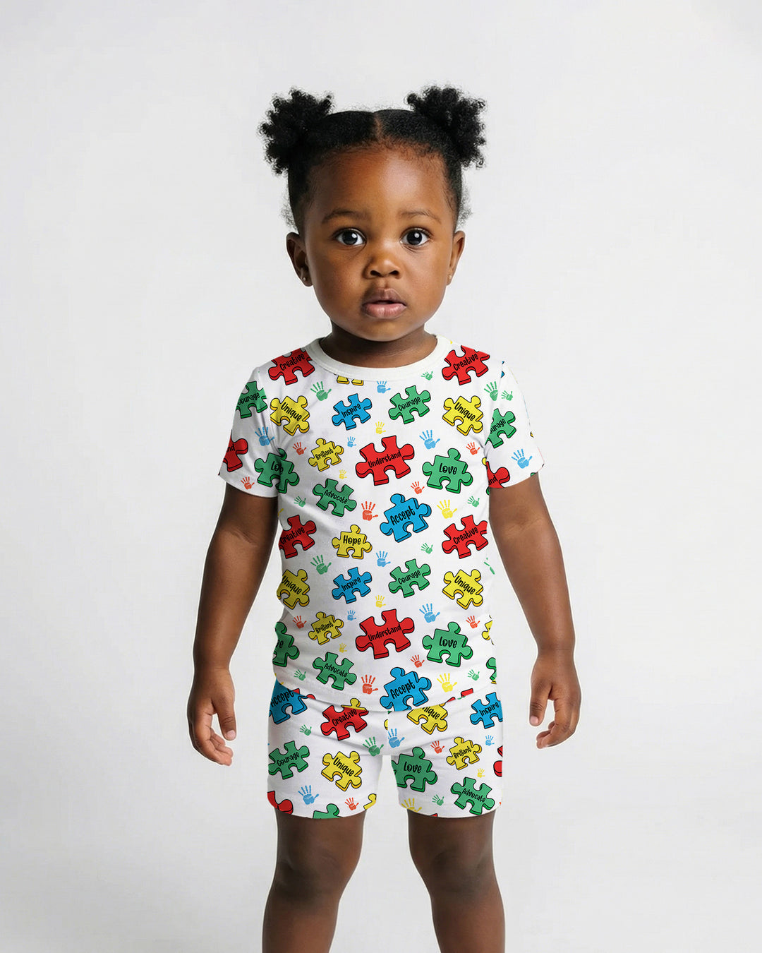Puzzle You Are Two Piece Short Sleeve Shorts Pajama Set