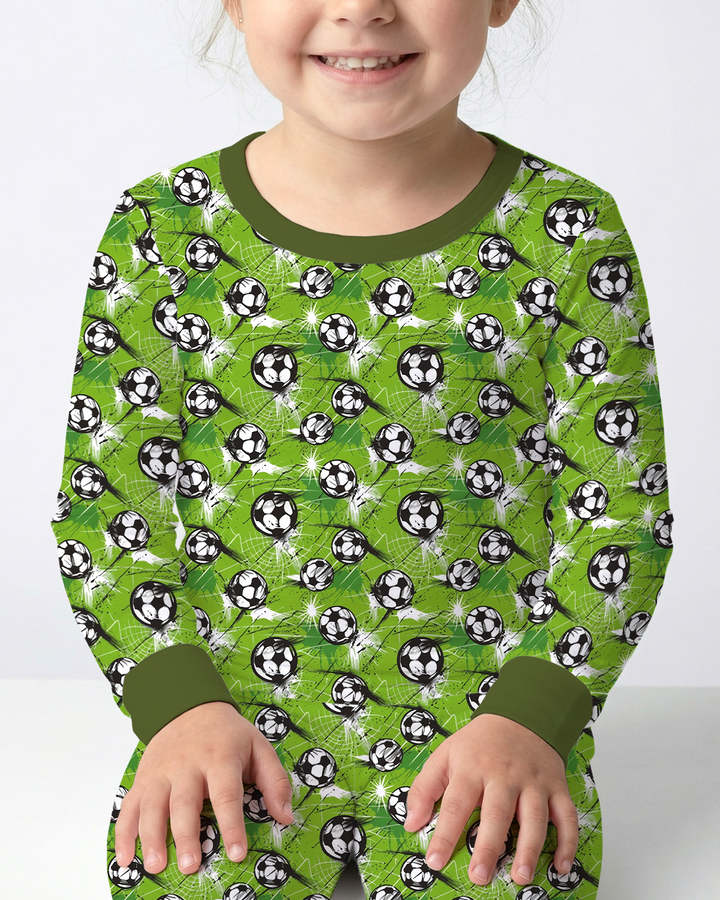 Green Soccer Energy Bamboo Two Piece Long Sleeve Pajama Set