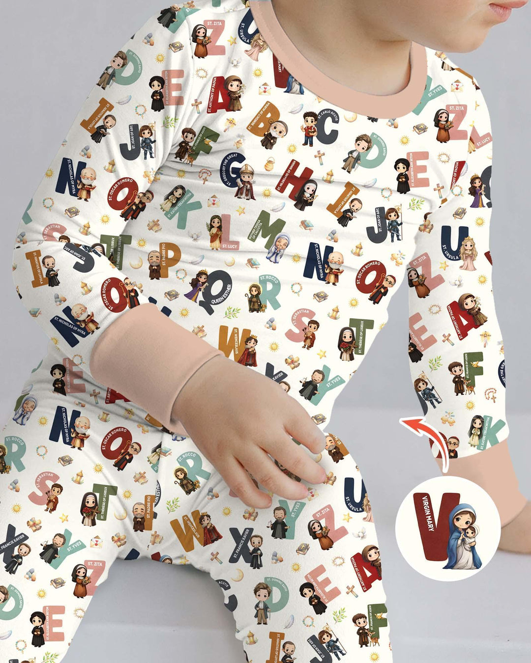 Catholic Saint ABCs Two Piece Long Sleeve Pajama Set