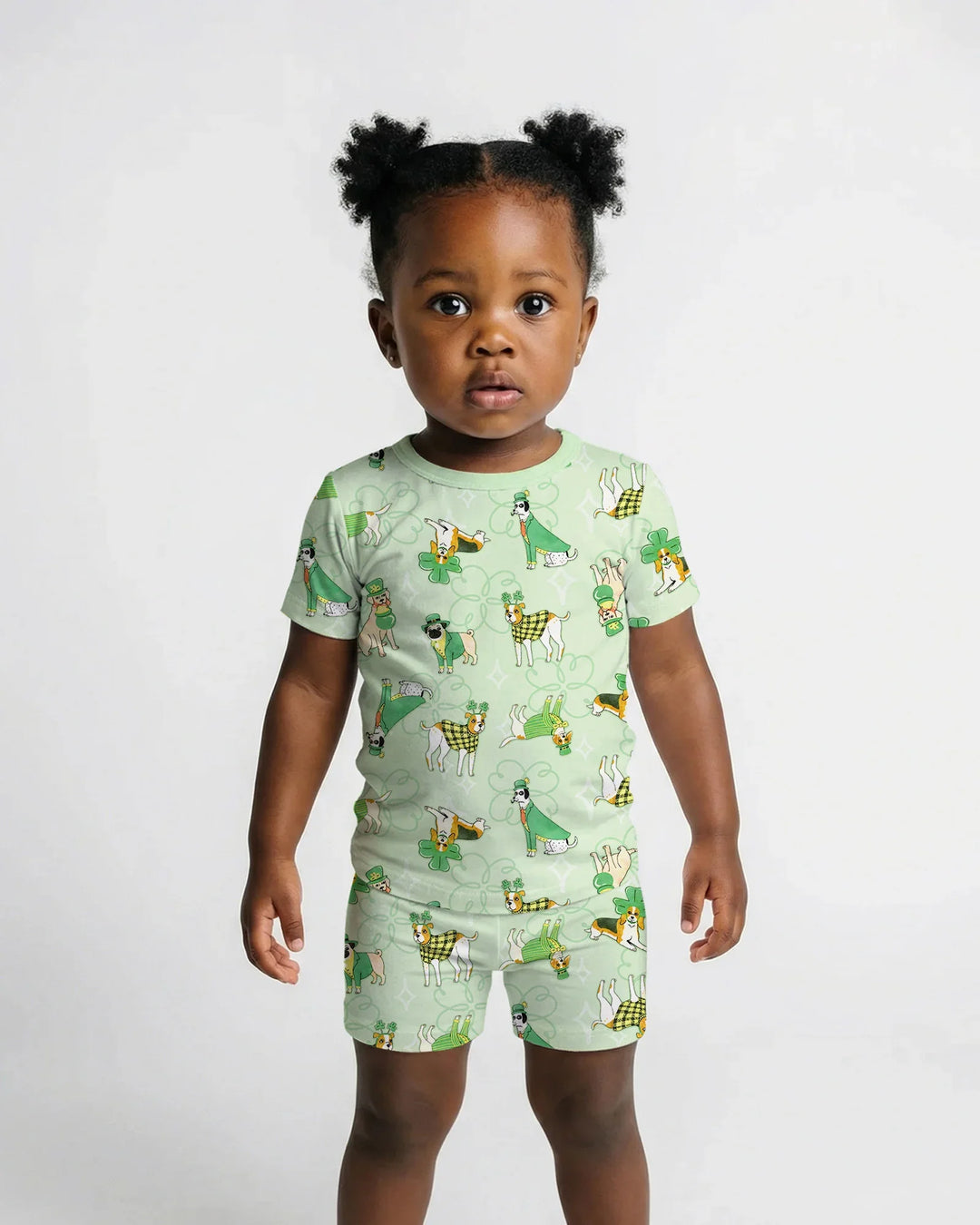 St. Patrick's Day Puppies Two Piece Short Sleeve Shorts Pajama Set