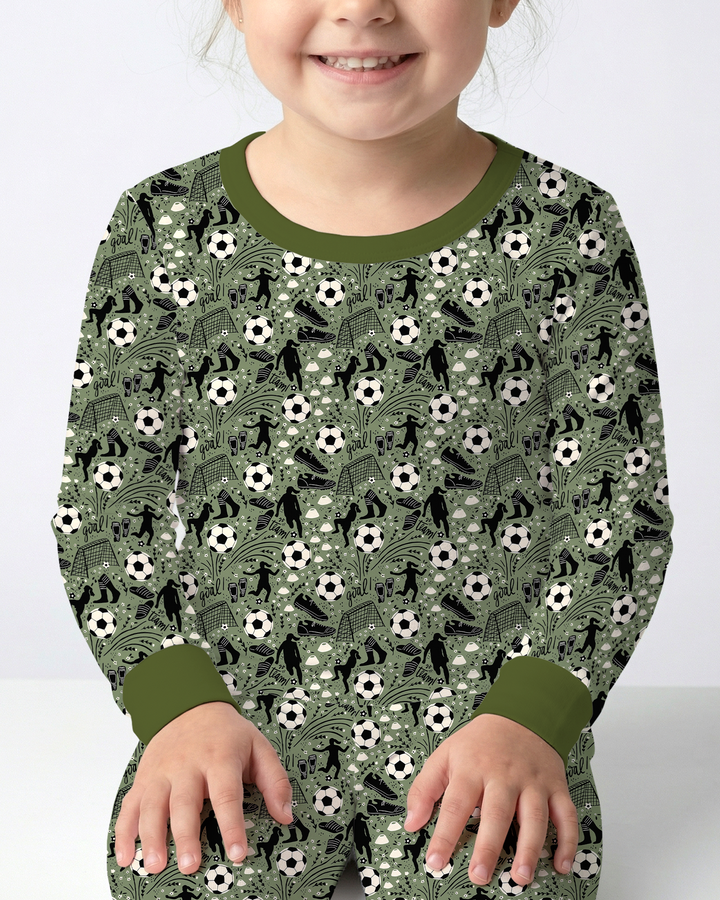 Sage Green Soccer Dreams Bamboo Two Piece Long Sleeve Pajama Set