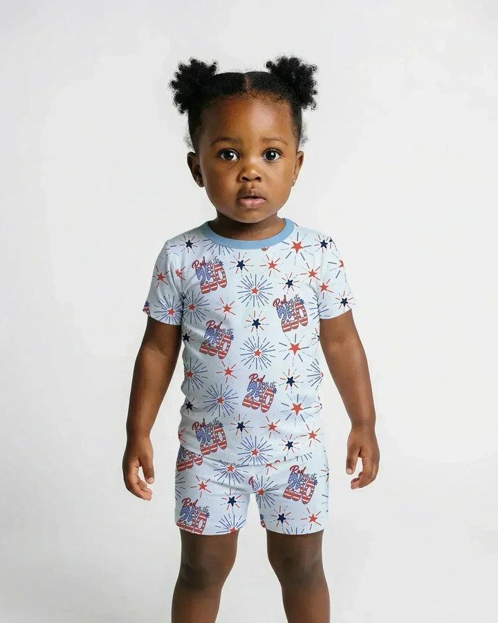 Red White and 250th Anniversary Bamboo Two Piece Short Sleeve Shorts Pajama Set
