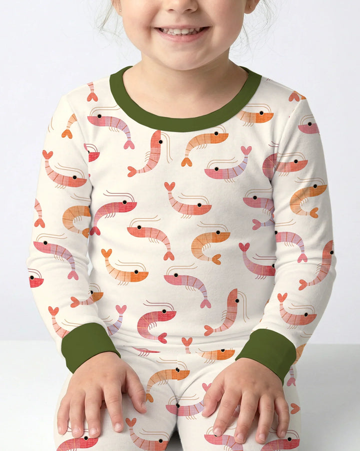 Sweet Shrimp Parade  Bamboo Two Piece Long Sleeve Pajama Set