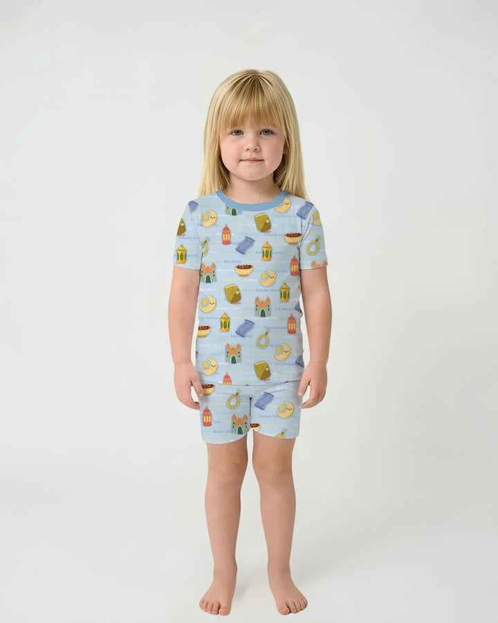 Template Zweiteiliges Pyjama-Set mit kurzen Ärmeln und Shorts