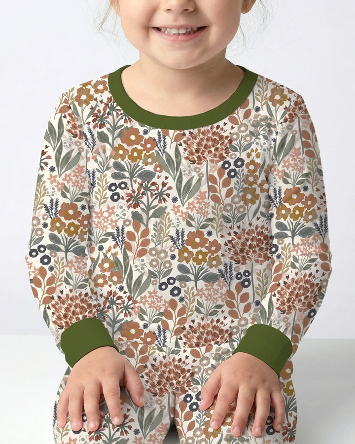 Conjunto de pijama de dos piezas de manga larga de bambú Autumn Meadow Botanicals