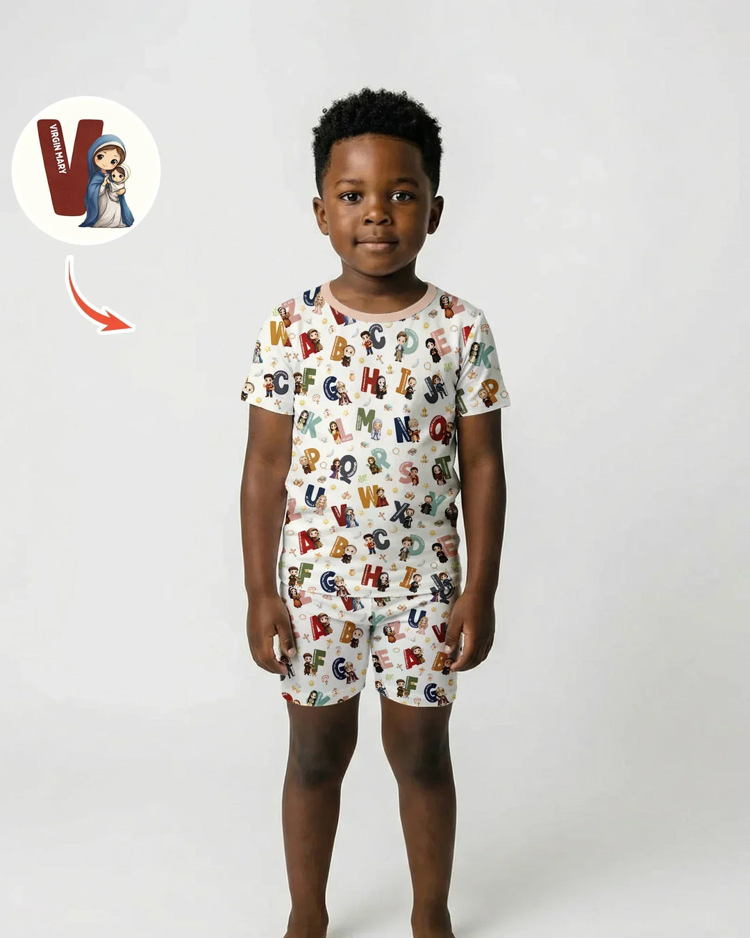 Catholic Saint ABCs Two Piece Short Sleeve Shorts Pajama Set