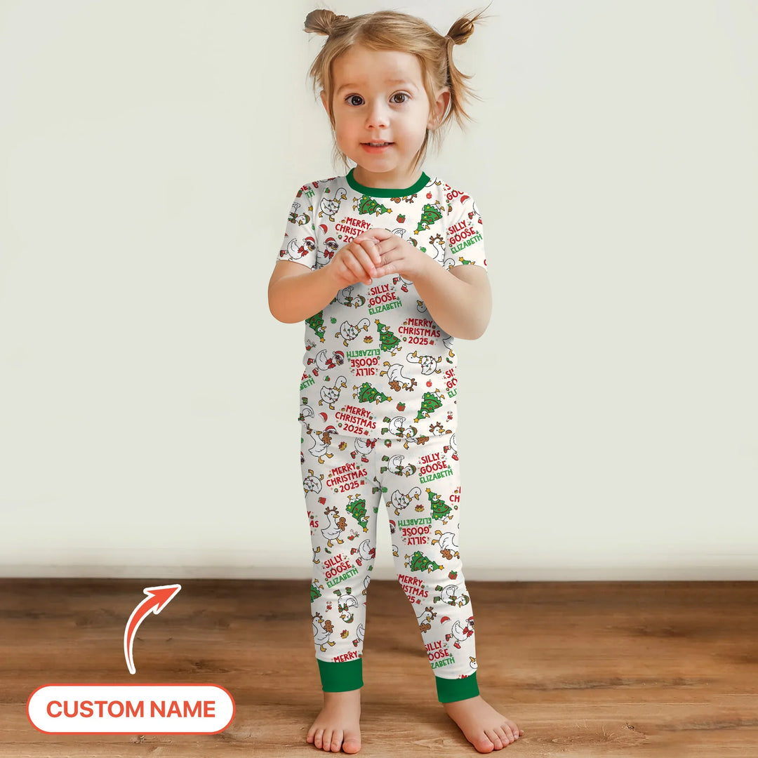Custom Name "Silly Goose" Two Piece Short Sleeve Pajama Set , Custom Name "Silly Goose" Two Piece Short Sleeve Pajama Set - 12-18M