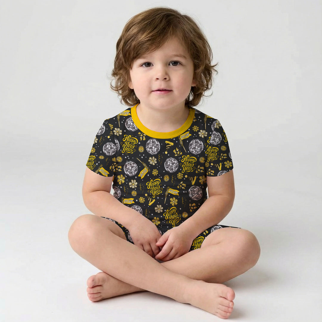 Disco New Years Eve Two Piece Short Sleeve Shorts Pajama Set