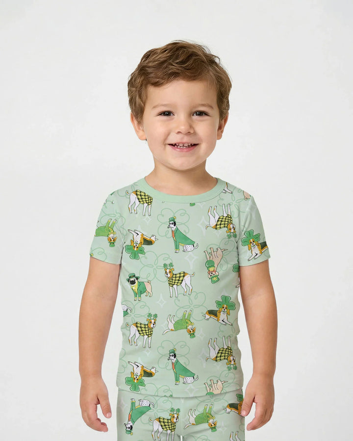 St. Patrick's Day Puppies Two Piece Short Sleeve Pajama Set