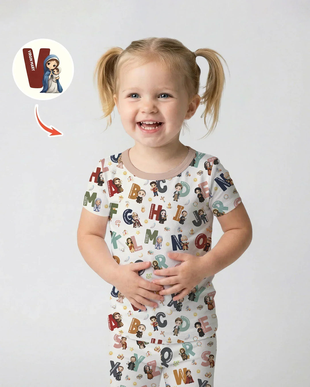 Catholic Saint ABCs Two Piece Short Sleeve Pajama Set