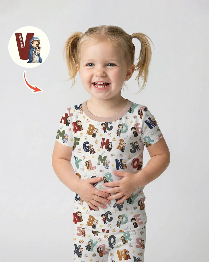 Catholic Saint ABCs Two Piece Short Sleeve Pajama Set