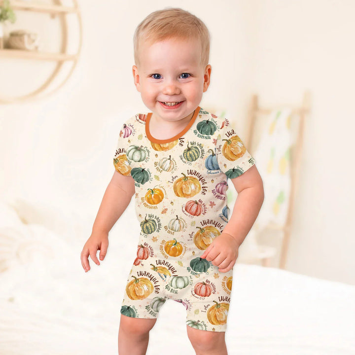Christian Thanksgiving Two Piece Short Sleeve Shorts Pajama Set , Christian Thanksgiving Two Piece Short Sleeve Shorts Pajama Set - 12-18M / Chocolate Brown