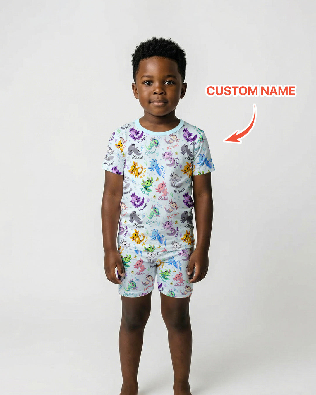 I Love You Axolotl Custom Name Two Piece Short Sleeve Shorts Pajama Set