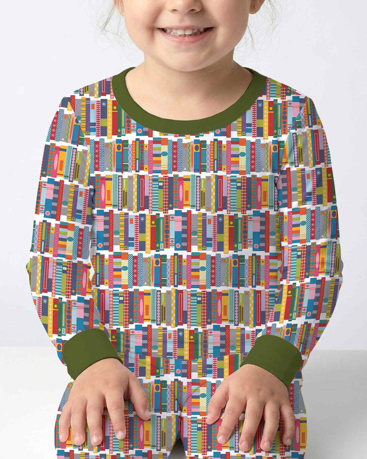 Rainbow Bookshelf Bamboo Two Piece Long Sleeve Pajama Set