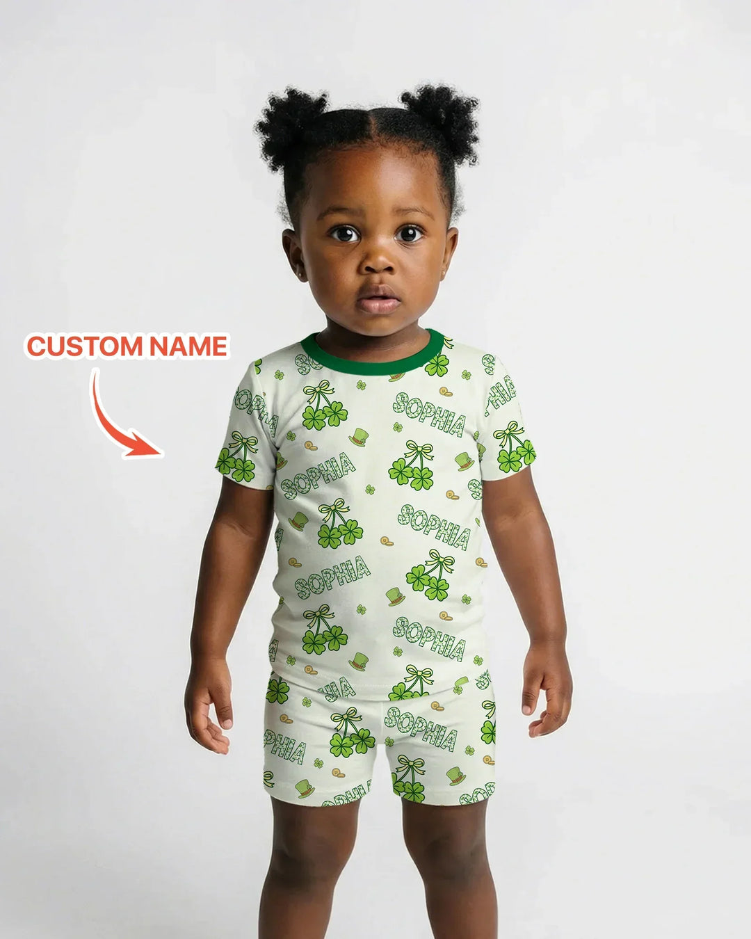 Custom Name Lucky Little Shamrock Two Piece Short Sleeve Shorts Pajama Set