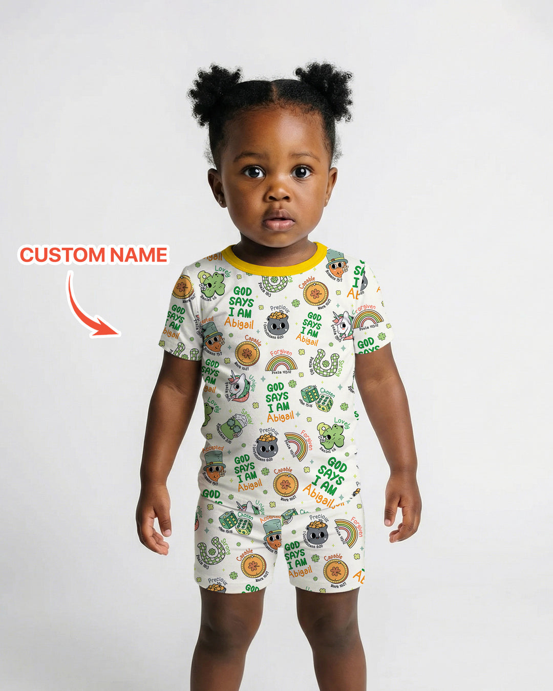 Personalized God Says I Am St. Patrick's Day Family Matching Two Piece Short Sleeve Shorts Pajama Set