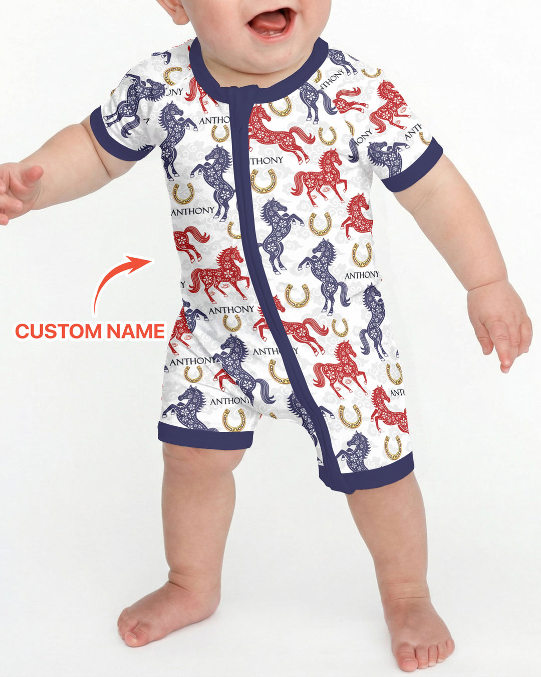 Custom Name Chinoiserie Horses Shorty Zippy