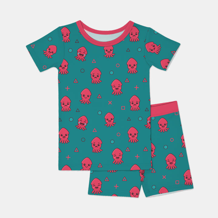 Cute Squid Two Piece Short Sleeve Shorts Pajama Set